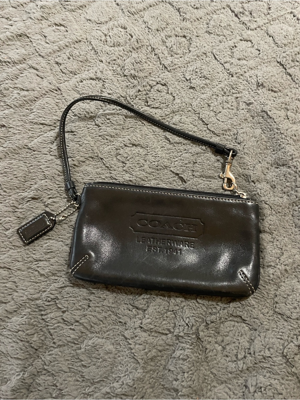 Coach Black Leather Wristlet with Gold Hardware